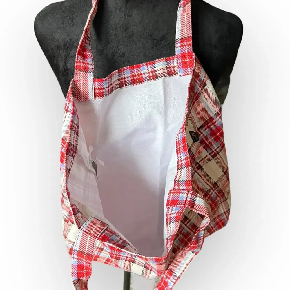 J. Crew RE-IMAGINED Red, White, & Light Blue Plaid 100% Cotton Tote Bag One Size